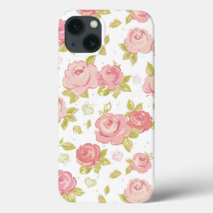 Behangselpatroon van roze rozen 3 iPhone 13 hoesje