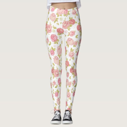 Behangselpatroon van roze rozen 3 leggings (Voorkant)