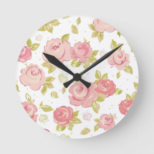 Behangselpatroon van roze rozen 3 ronde klok