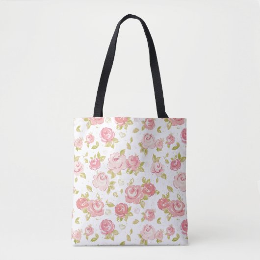 Behangselpatroon van roze rozen 3 tote bag (Voorkant)