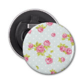 Behangselpatroon van roze rozen 4 button flesopener (Voorkant)