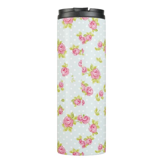 Behangselpatroon van roze rozen 4 thermosbeker (Achterkant)