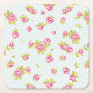 Behangselpatroon van roze rozen 4 vierkante kartonnen onderzetter