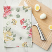 Behangselpatroon van roze rozen theedoek (Quarter Fold)