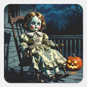 Behekste pop en Halloween pompoen Vierkante Sticker