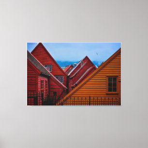 Behind Bryggen in Bergen, Noorwegen Canvas Afdruk