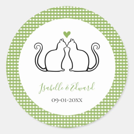Behouden van katten Harde Groene & Witte Gingham N Ronde Sticker (Voorkant)