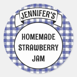 Behoudt Jam Jelly Jar Blue Plaid Gingham Label