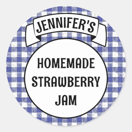 Behoudt Jam Jelly Jar Blue Plaid Gingham Label (Voorkant)