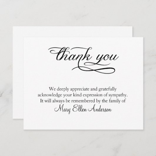 Behreavement funèbre de carte de note de Merci de (Devant / Derrière)