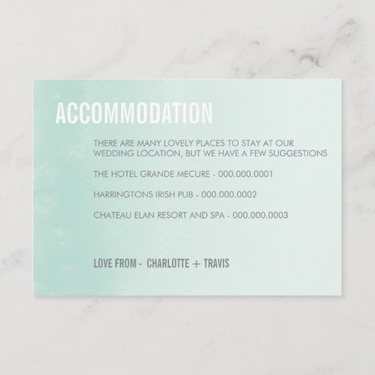 BEHUIZING KAART:: ombre waterverf pastel mint Informatiekaartje (Achterkant)