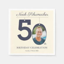 Beige  50ste Verjaardag Custom Photo Napkin