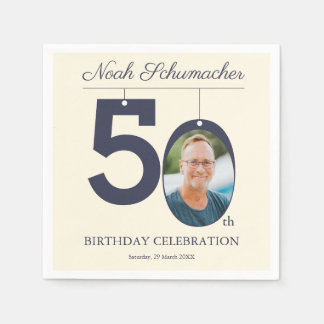Beige  50ste Verjaardag Custom Photo Napkin Servet