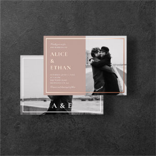 Beige Aardse Klassieke Kalligrafie Fotobruiloft Folie Uitnodiging