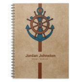 Beige achtergrond en anker en roer notitieboek (Voorkant)