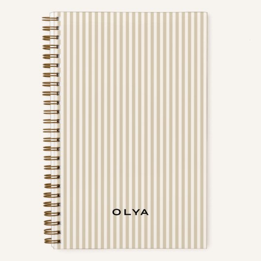 Beige Aeshtetic à Rayures Notitieboek (Voorkant)
