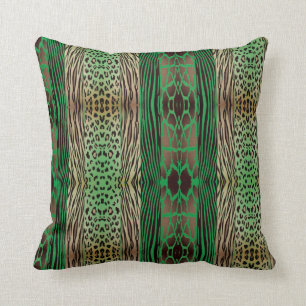 Beige and Blue Animal Gedrukt met Zebra Stripe Pil Kussen