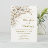 Beige and Boho Flowers Wedding Invitation Kaart (Staand voorkant)
