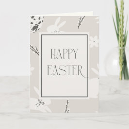 Beige and Cream Easter Bunny Pattern Holiday Card Bedankkaart