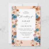 Beige and Dusty Blue Floral Wedding S2 Kaart (Voorkant)