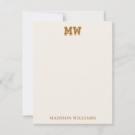 Beige and Gold Retro Typography Monogram Initial Notitiekaartje (Voorkant)