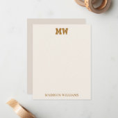 Beige and Gold Retro Typography Monogram Initial Notitiekaartje (Voorkant / Achterkant in situ)