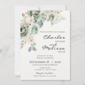 Beige and green Flowers Wedding Invitation (Devant)