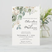 Beige and green Flowers Wedding Invitation (Debout devant)