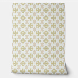 Beige and olive retro clover pattern on white behang