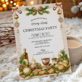 Beige and Pine Greenery Ribbon Christmas Party Kaart