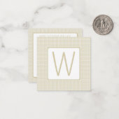 Beige and White Gingham Plaid Monogram Notitiekaartje (Voorkant / Achterkant in situ)