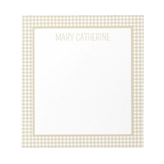 Beige and White Gingham Plaid Personalized Notitieblok (Voorkant)