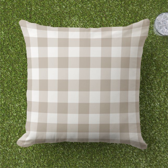 Beige and White Gingham Pset Farmhouse Pattern Buitenkussen (Gras)