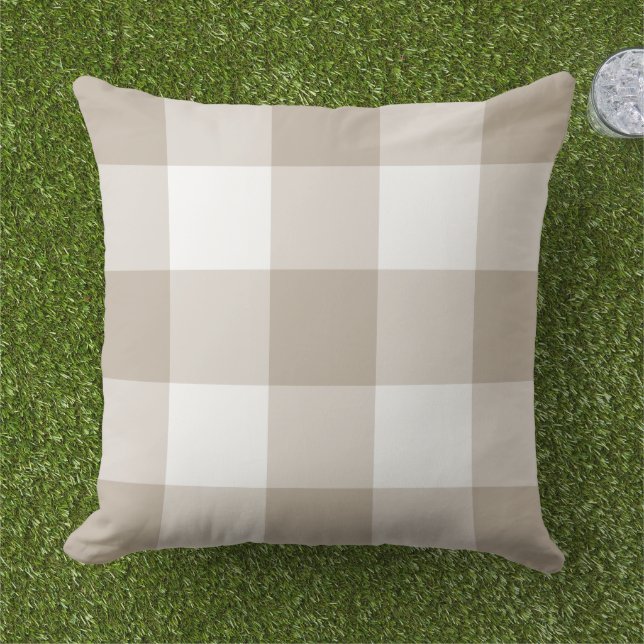Beige and White Gingham Pset Farmhouse Pattern Buitenkussen (Gras)