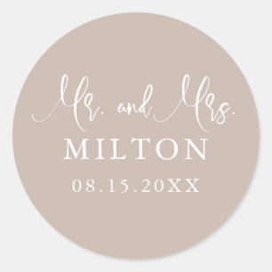 Beige and White Neutrals Wedding Ronde Sticker
