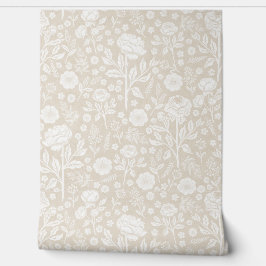 Beige and White Peonies Hand-Drawn Florals Behang