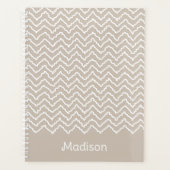 Beige And White Squiggly Chevron Zigzag With Name Planner (Voorkant)