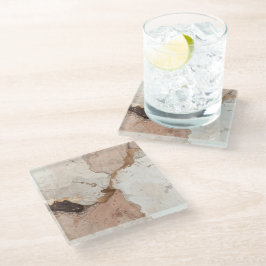 Beige and White Stone Marble Effect Glazen Onderzetter