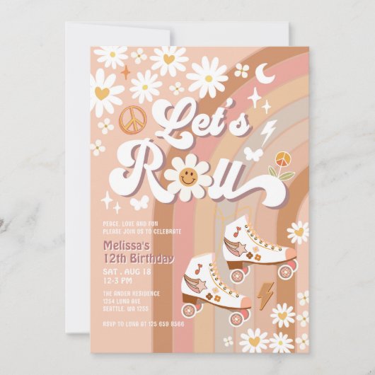 Beige ANY AGE Let's Roll Retro Groovy Verjaardag Kaart (Voorkant)