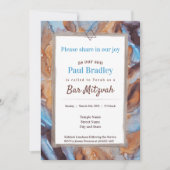 Beige Aqua Blue Bar Mitzvah Invitation (Devant)