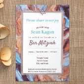 Beige Aqua Blue Bar Mitzvah Uitnodiging