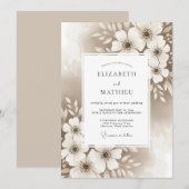 Beige Artistic Floral Flourish Wedding Kaart (Voorkant / Achterkant)