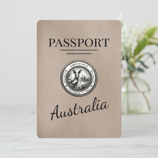 Beige Australia Passport Bewaar de datum Save The Date (Staand voorkant)