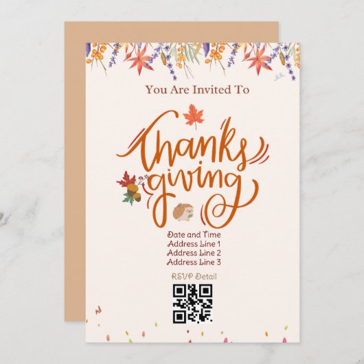 Beige Automne Thanksgiving Invitation Card 01 (Devant / Derrière)