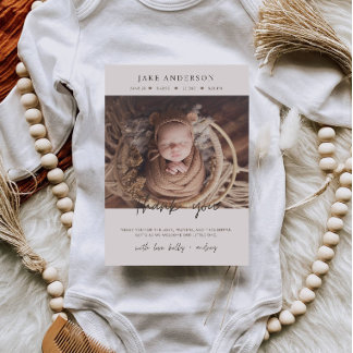 Beige Baby Birth Photo Thank You Postcard Briefkaart