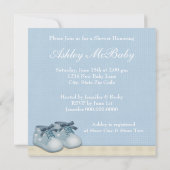 Beige Baby Blue Baby Carriage Boy Shower Kaart (Achterkant)