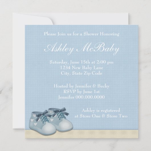 Beige Baby Blue Baby Carriage Boy Shower Kaart (Achterkant)