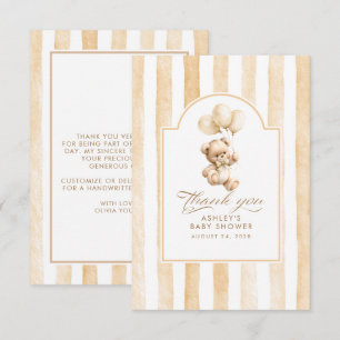 Beige ballonnen en teddybeer babyshower  bedankkaart