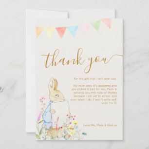 Beige Beatrix Potter Peter het Konijn Baby shower Bedankkaart