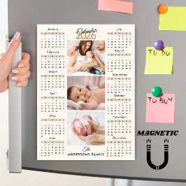 Beige Black Red 2026 Calendar Photo Collage Magnet